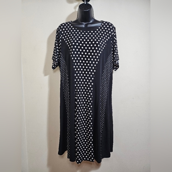 NEW Michael Kors Black and White Polka Dot Dress Slimming Lightweight 1X - Picture 3 of 8